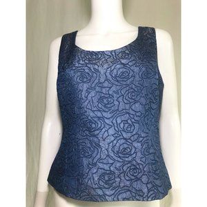 Kasper Women's Top Casual Blouse Blue Sleeveless Full Zip On The Side 12P